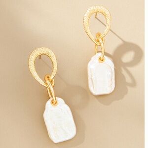 Anthropologie Textured Gold and Cream Dangle Earrings